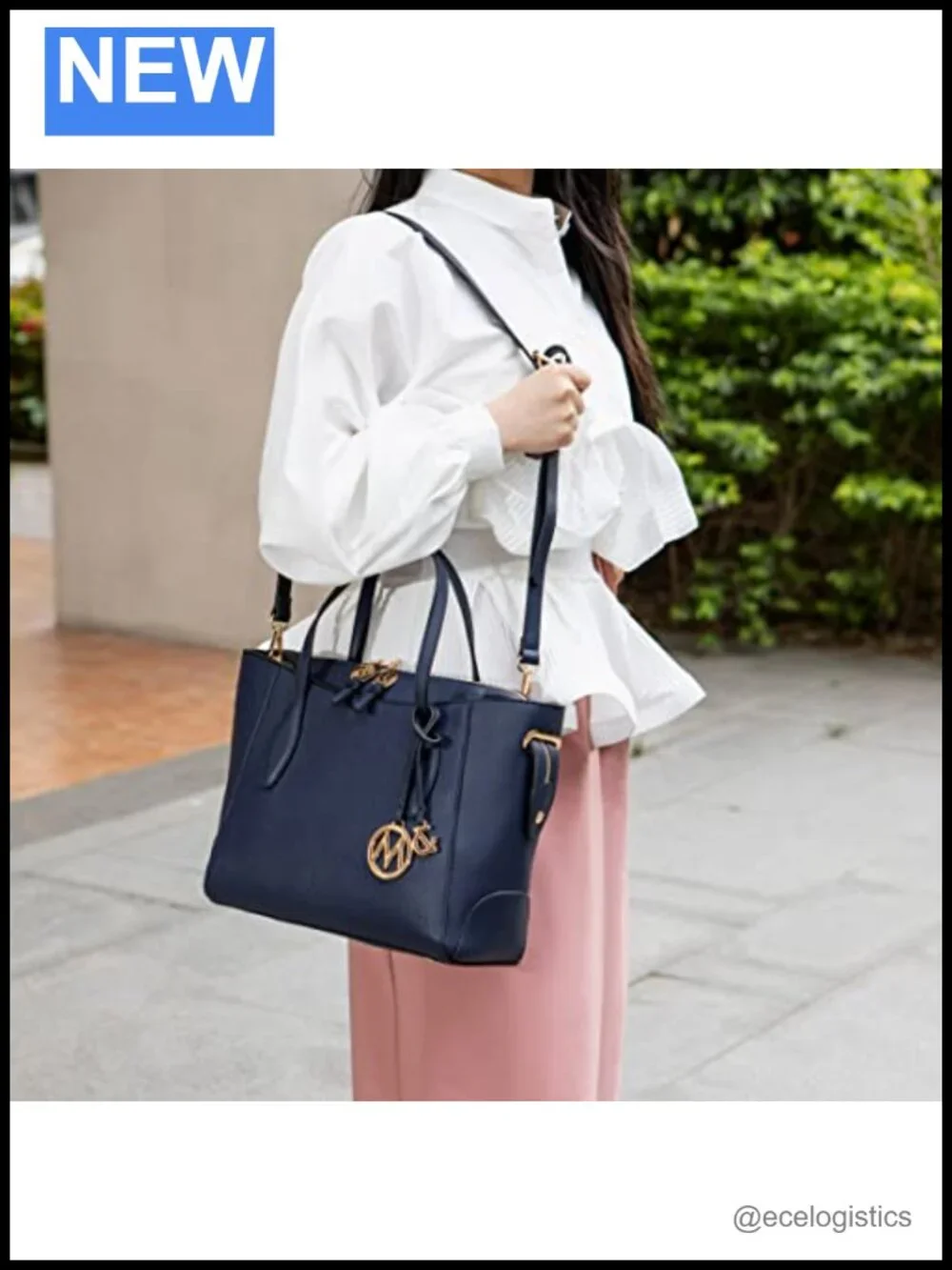 Vegan Leather Tote Bag with Wristlet Wallet, Gold-Tone Hardware, Adjustable